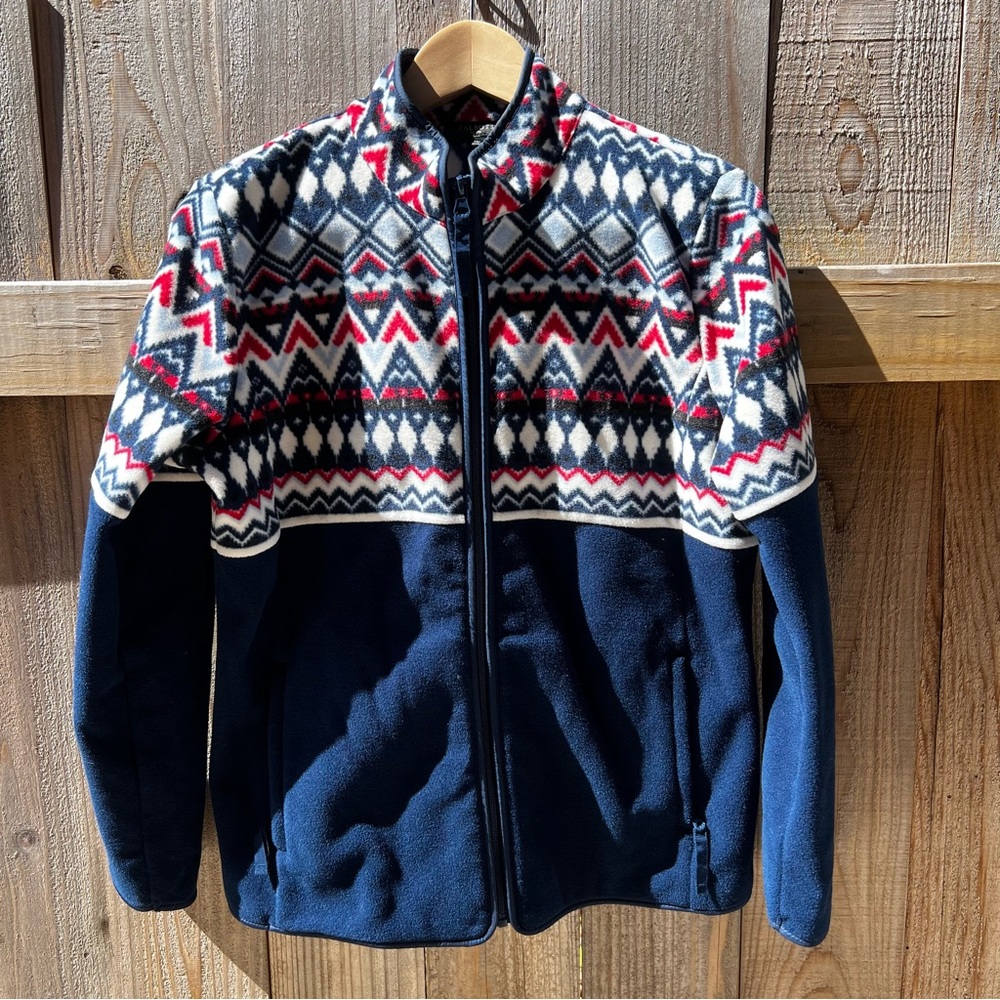 Talbots Blue and Red Patterned Fleece Jacket - Size MP
